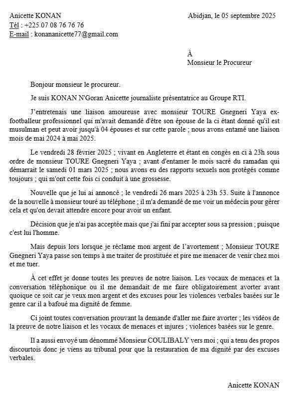plainte de la journaliste contre Yaya Touré et la jour
