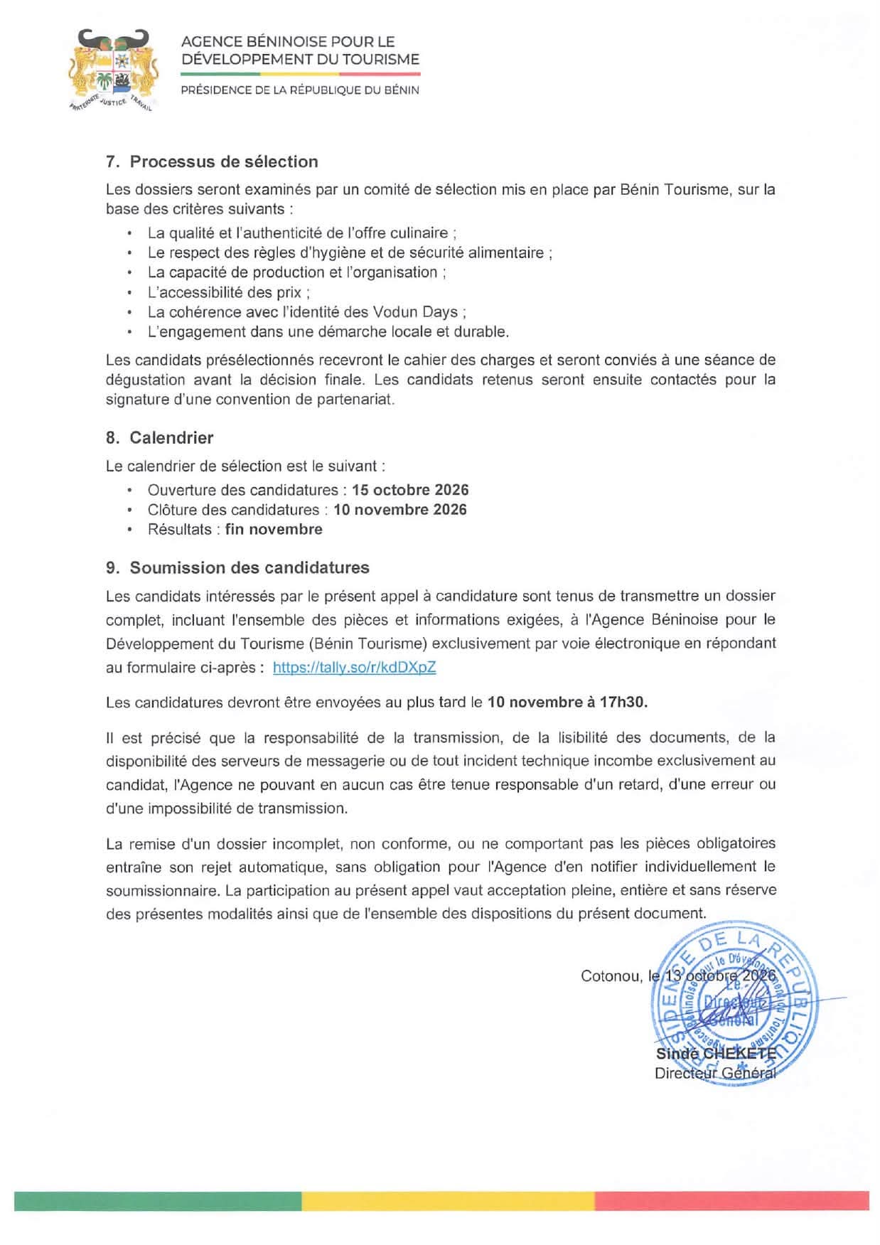 Bénin : Bénin Tourisme lance un appel à candidatures pour le Food Court des Vodun Days 2027