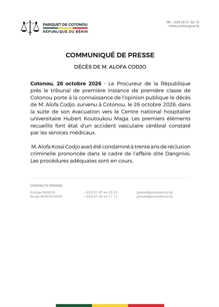 Bénin : Alofa Codjo, condamné dans l’affaire Dangnivo, est décédé